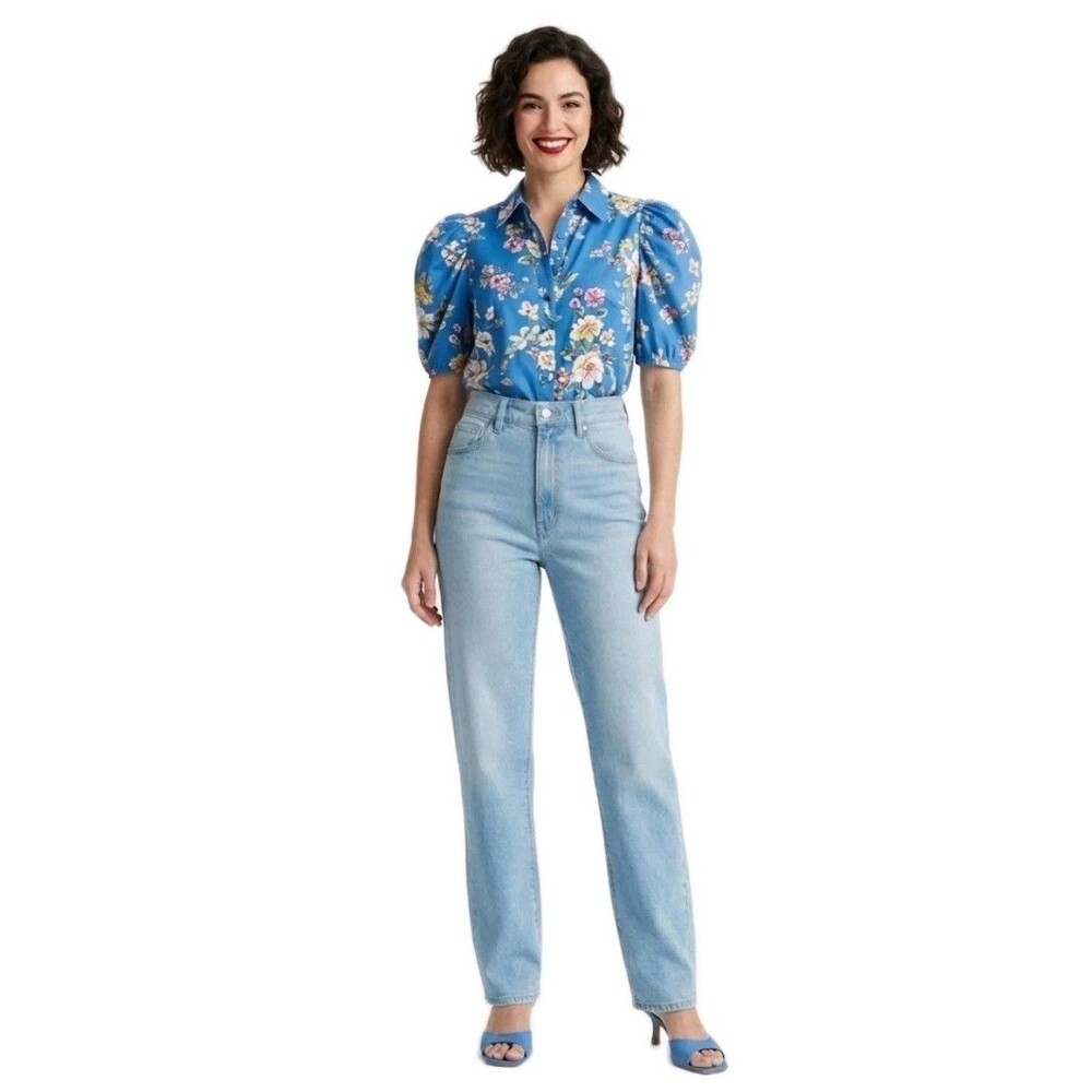 Gloria Vanderbilt High Rise Straight Leg Jean Relaxed Fit Light Blue Wash Size 8